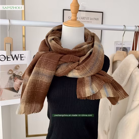 Bufanda a cuadros suave Moda Señora Cachemira Mantón largo con borla Invierno