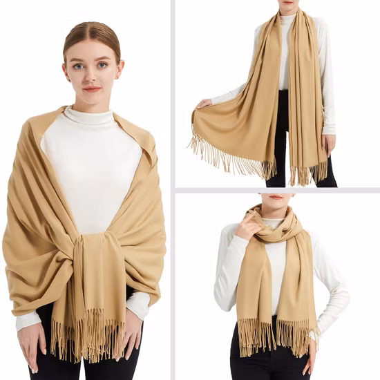 Chales y chales de pashmina color caqui de gran tamaño, elegantes y lujosos para damas
