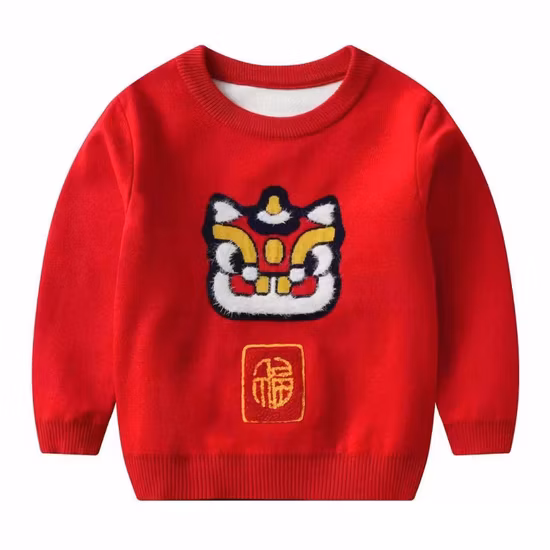 Ultra suave personalizado Otoño / Invierno Vacaciones Niños Moda bordado tirar sobre suéter con cuello redondo Ropa Ropa Prenda disponible para precio bajo al por mayor