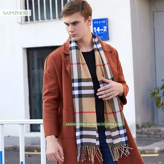 Venta caliente Cashmere Plaid Bufanda Moda Hombre Mantón con flecos