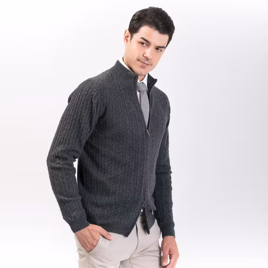 Suéter tipo cárdigan con doble cremallera de cachemir y lana de moda para hombre